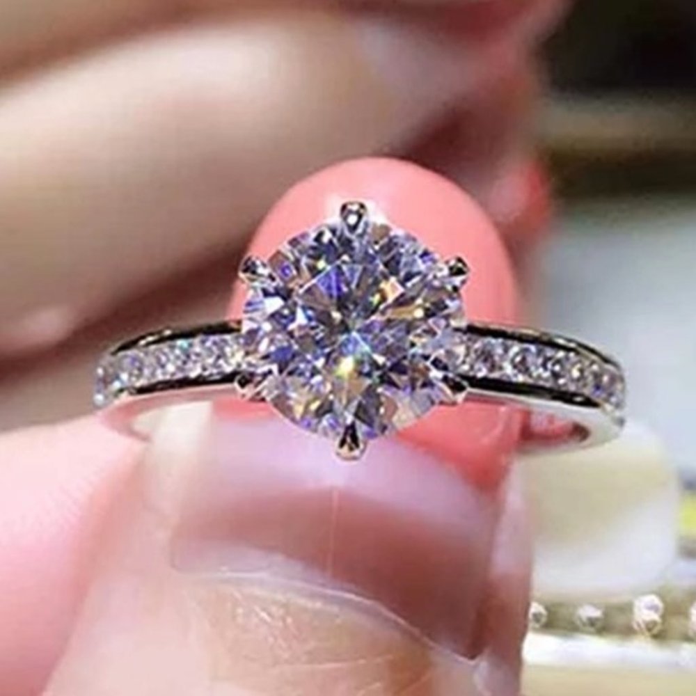 🎀 Round Brilliant Diamond 6 Prong CZ Bridal Rings for Women, HA4442-6